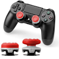 Miniatyrbild 1 av 5: 2 st Joystickgrepp för PS5 PS4-handkontroll, Silikon Tumgrepp Kåpor Skydd Analog Spak för Playstation 5, Playstation 4-handkontroll - Perfekt Red
