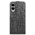 Miniatyrbillede 3 af 4: Kompatibel med R64 Tekstur Vertikal Flip Læder Telefon Cover - Perfekt Black For Samsung Galaxy S25 Edge 5G