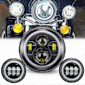 Pikkukuva 3 / 4: Yhteensopiva Harley Davidson Electra Glide Softail Fat Boy touring -mallien 7-tuumaisen moottoripyörän kanssa, jossa on LED-ajovalot ja 4,5-tuumaiset sumuvalot - Täydellinen no halo black set