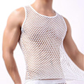 Miniatyrbild 4 av 5: Fianao Herrarnas Underkläder Mesh Genomskinlig Pyjamas Fiskgarn Solid Färg Väst Sov Perfekt White M