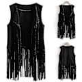 Miniatyrbillede 4 af 4: 70'er Toppe Kompatibel Kvinder Cowgirl Skjorte Disco Fringe Vest Jakke-Perfet Black L
