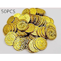 Miniatyrbillede 1 af 5: 50 stk. Plastik Bitcoin Guld Skatte Mønter Kaptajn Pirat Fest Pirat Skatte Kiste Barn Skatte Kiste Mønt Legetøj Spille Penge-Perfet gold 50 pcs