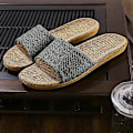 Miniatyrbillede 2 af 5: Par slippers i linned til hjemmet - tatami, trægulv, halm, rattan, sommer, skridsikker, indendørs - perfekt Blue Gray 42-43
