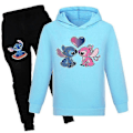 Miniatyrbillede 1 af 2: Tegneserie Stitch Trykt Sportswear Sæt 7-14 År Gamle Piger Trøje Hættetrøjer Hættetrøje Toppe Joggingbukser Sæt - Perfekt Blue 11-12 Years