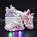 Miniatyrbild 2 av 5: Flickor LED Casual Sneakers Elsa Princess Tryck Utomhusskor Barn Lysande Halkfria Skor för Vår och Vinter-Perfekt Pink T 25-insole 15.2cm