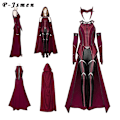 Pikkukuva 6 / 6: P-jsmen Nainen Wanda Maximoff Cosplay-asu Scarlet Witch Päähineet Takki ja housut Täysi set asu Halloween Asusteet Rekvisiitta - Perfet M Wanda