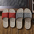 Miniatyrbillede 5 af 5: Par slippers i linned til hjemmet - tatami, trægulv, halm, rattan, sommer, skridsikker, indendørs - perfekt Red 37-38
