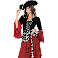 Miniatyrbillede 4 af 5: Kvinders 3-delt Cruel Seas Pirate Captain Kjole Kostume med Fastgjort Sash, Bælte, Hat, Sort/Burgunder-Perfet XL