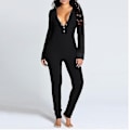 Miniatyrbild 2 av 4: Långärmad Jumpsuit med Bakficka för Kvinnor - Onesie Pyjamas Bodycon Nattkläder Vuxna Onesies Combinaison Pyjama Femme Hög Kvalitet - Perfekt B hot pink L