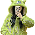 Pikkukuva 4 / 4: Uudet Söpöt Mike Wazowski Hupulliset Korallifleecet Pyjamat Kotipyjamat Ulkovaatteet Lämpöpyjamasetti - Täydellinen robe XL