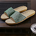 Miniatyrbillede 2 af 5: Par slippers i linned til hjemmet - tatami, trægulv, halm, rattan, sommer, skridsikker, indendørs - perfekt Green 35-36