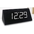 Miniatyrbild 3 av 5: Modern Triangelformad LED Träväckarklocka Klassisk Digital Ljudstyrd Skrivbords Klocka Termometer (Svart Trä och Vit Ljus) - Perfekt