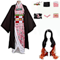 Pikkukuva 1 / 5: Demon Slayer - Veljen ja Siskon Kamado Nezuko Cosplay-asu Kimono Anime-asu Peruukki-1-Perfet Nezuko and wig L