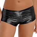 Miniatyrbild 1 av 4: Kvinnors Pole Dance Shorts Hög Midja Metallic Glansig Patentläder Varma Shorts Träning Rave Party Pole Dancing Bottoms Clubwear-Perfet B Black XL
