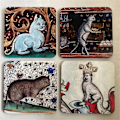 Miniatyrbilde 1 av 5: 4 stk. Medieval Cat Coasters for Drikkesett Kattemønster Runde Coasters, Drikkeunderlag Kattecoaster - Perfekt