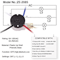 Miniatyrbillede 5 af 5: Loftventilator-kontaktkit 3 hastigheder 4 ledninger, ventilator-kontakt trækledning hastighedsstyring, ZE-208S trækledning sw-Perfet