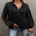 Miniatyrbillede 6 af 7: Hættetrøje til kvinder Teenoverdele Langærmede Oversize Pullover-Sort - Perfet XL