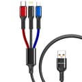 Miniatyrbillede 2 af 4: awei CL-971 3 i 1 1.2m 2.4A USB til 8 Pin + Micro USB + USB-C / Type-C Multi Opladerkabel - Perfekt
