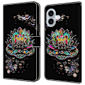 Miniatyrbillede 1 af 5: Kompatibel med iPhone 16 Cover Mønster Printet Beskyttelsescover TPU+PU Læder Flip Telefon Cover - Blå Revner - Perfekt Lotus
