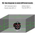 Miniatyrbillede 4 af 5: 30m selvnivellerende laserniveau, 16 linjers krydslinjelaser, 4,0ah genopladeligt batteri, Ip54 grøn laser, 4 x 360 rotation- Perfet
