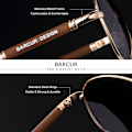 Miniatyrbilde 3 av 6: BARCUR Design Solbriller Titanium Alloy Polarized Solbriller for Menn Kvinner Pilot Gradient Briller Speil Deksel Oculos De Sol Gold Gradient Grå-Perfet Gold Gradient Gray BARCUR