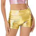 Miniatyrbild 1 av 4: Kvinnors Pole Dance Shorts Hög Midja Metallic Glansig Patentläder Varma Shorts Träning Rave Party Pole Dancing Bottoms Clubwear-Perfet A Gold L