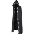 Miniatyrbilde 10 av 10: Unisex månefaser broderi hettekappe Mystisk middelalderrenessanse lang kappe - Perfet black S