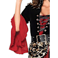 Miniatyrbillede 4 af 5: Kvinders 3-delt Cruel Seas Pirate Captain Kjole Kostume med Fastgjort Sash, Bælte, Hat, Sort/Burgunder-Perfet M