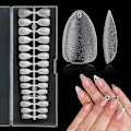 Miniatyrbillede 1 af 5: Korte Mandelformede Negletips, 504 stk Bløde Gel Negletips, Klar Negletips til Akrylnegle Professionel, Fuld Dækning Mandelformede Negletips til Negleforlængelse, Falsk Almond Nails Tips Full Frosted