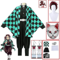 Miniatyrbillede 1 af 6: Demon Slayer Kimetsu No Yaiba Tanjirou Kamado Cosplay Kostume Kimono Jul Anime Uniform sæt til voksne børn - Perfet 9 piece set 120