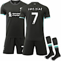 Miniatyrbilde 1 av 2: 2024-2025 Liverpool FC Bortefotballdraktsett for barn med sokker nr. 7 Luis Diaz - Perfekt 22