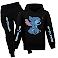 Miniatyrbild 1 av 2: Lilo & Stitch Tryck Barnens Träningsoverall Set Pojkar Flickor Casual Huvtröja Sweatshirt Joggingbyxor Outfit Aktivkläder-Perfekt Black 11-12 Years