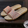 Miniatyrbillede 2 af 5: Par slippers i linned til hjemmet - tatami, trægulv, halm, rattan, sommer, skridsikker, indendørs - perfekt Rubber Red 35-36