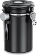 Lufttæt kaffedåse 1 kg - kaffebeholder i rustfrit stål med CO2-ventil - med måleske (2,8 L sort) - Perfet