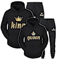 Miniatyrbild 3 av 5: 2023 Mode Par Sweatshirt Kung & Drottning Tryckt Par Hoodie Set med Huva och Byxor 2-pack Streetwear Kläder för Män och Kvinnor - Perfekt White Queen M