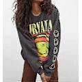Miniatyrbillede 1 af 2: Nirvana Smiley Face Crewneck Sweatshirt Heliconia Farve Nirvana Sweatshirt Gave-Perfekt Grey M