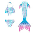 Miniatyrbild 1 av 5: 3 st/set Flickor Sjöjungfrusvans Baddräkt Barn Sjöjungfru Ariel Cosplay Kostym Fantasy Strand Bikini Set-Perfekt Ice Blue 120cm