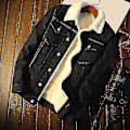 Miniatyrbild 3 av 5: HERR Vinter Höstjacka Denim Inner Wear Ull Tjockad Vinter Denimjacka Ytterkläder Herrar Krage Sammetjacka Herrar Pälsjacka - Perfekt Black XXL