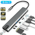 Miniatyrbild 3 av 5: USB C Hub Adapter, 8 i 1 Mac Tillbehör USBC Adapter 4K HDMI, Ethernet, 2 USB 3.0, SD/TF Card Reading-Perfet