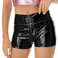 Miniatyrbild 1 av 4: Kvinnors Pole Dance Shorts Hög Midja Metallic Glansig Patentläder Varma Shorts Träning Rave Party Pole Dancing Bottoms Clubwear-Perfet A Black M