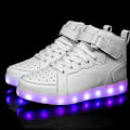 Miniatyrbillede 1 af 5: Højtop-sneakers til mænd og kvinder, lysende sko, børnesko med LED-lys, spejlskinnende læderpaneler, store størrelser 25-46 - perfekt White 42-Foot length 26.0cm