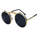 Pikkukuva 1 / 3: Miesten Naisten Retro Käännettävät Pyöreät Steampunk-aurinkolasit Suojalasit Pyöreät Aurinkolasit Vintage-silmälasit - Perfet Gold Frame Black Gray Lenses