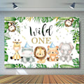 Pikkukuva 3 / 6: Wild One Safari 1. Syntymäpäivä Tausta pojille Juhlakoristeet Valokuvaus Tausta Söpö Jungle Safari Animal 1. Syntymäpäivä - Perfet