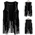 Miniatyrbilde 4 av 4: 70-tallstopper for kvinner denimskjorte disco frynsevest jakke - perfekt Black L