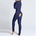 Miniatyrbild 1 av 5: Långärmad Jumpsuit med Bakficka för Kvinnor - Onesie Pyjamas Bodycon Nattkläder för Vuxna - Hög Kvalitet B L