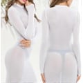Miniatyrbilde 2 av 5: Dame Sexy Dame Svart Kjole Mini Skjørt med Lange Ermer Transparent-Perfekt White M