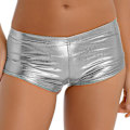 Miniatyrbild 1 av 4: Kvinnors Pole Dance Shorts Hög Midja Metallic Glansig Patentläder Varma Shorts Träning Rave Party Pole Dancing Bottoms Clubwear-Perfet B Silver S