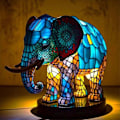 Miniatyrbillede 1 af 5: Dyr Bordlampe Farvet Glasmosaik Natlampe Retro Bordlampe Julegave - Perfekt elephant