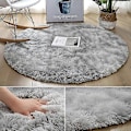 Miniatyrbilde 5 av 5: Plysj Rundt Teppe Matte Fluffy Hvite Tepper for Stue Myk Hjemmeinnredning Soverom Barnerom Dekor Salon Tykk Lug Teppe-Perfet Gray 100x100cm