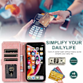 Pikkukuva 3 / 5: Yhteensopiva iPhone Xr -kotelon kanssa, 8 korttipaikkaa Retro Nahkalompakko Iskunkestävä Käännettävä Jalustakotelo Vetoketjutaskulla - Täydellinen Rose Gold